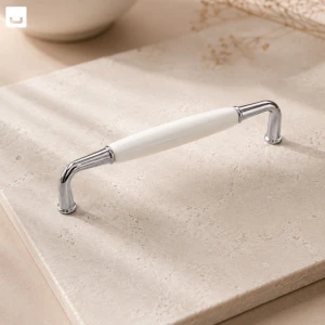 Uchwyt meblowy porcelana UP16, L-128 mm, Chrom/biała porcelana