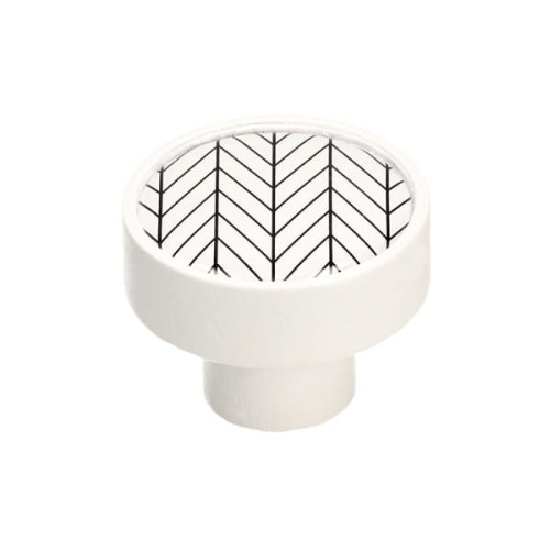 Gałka meblowa drewniana  biały mat GD08, JODEŁKA czarna na białym tle V22