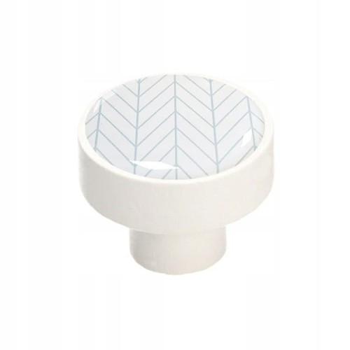 Gałka meblowa drewniana  biały mat GD08, JODEŁKA błękitna na białym tle V25