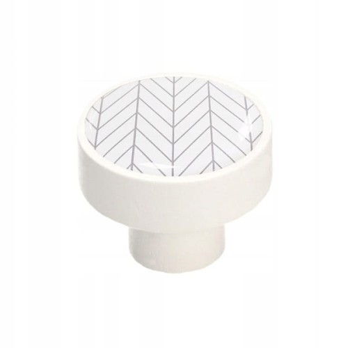 Gałka meblowa drewniana  biały mat GD08, JODEŁKA szara na białym tle V23