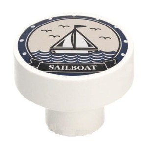 Gałka meblowa Dziecięca Drewniana GD08, Biały mat , Żaglówka V62