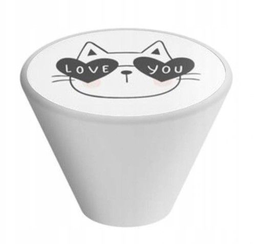 Gałka meblowa Dziecięca Drewniana, Stożkowa, Biała GD09, Kot V99