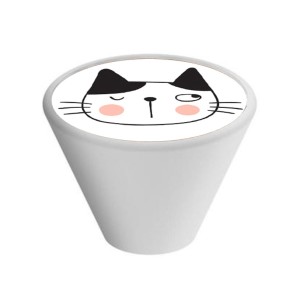 Gałka meblowa Dziecięca Drewniana, Stożkowa, Biała GD09, Kot V102