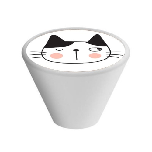 Gałka meblowa Dziecięca Drewniana, Stożkowa, Biała GD09, Kot V102