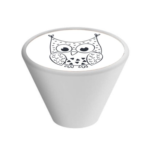 Gałka meblowa Dziecięca Drewniana, Stożkowa, Biała GD09, Sowa V110