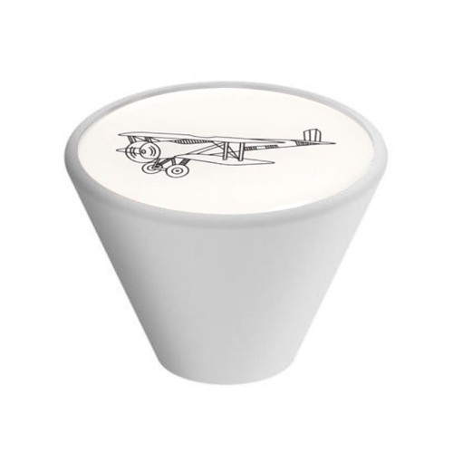 Gałka meblowa Dziecięca Drewniana, Stożkowa, Biała GD09, Samolot V33