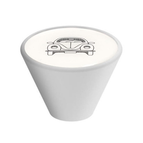 Gałka meblowa Dziecięca Drewniana, Stożkowa, Biała GD09, Samochód V34