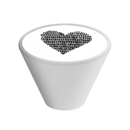 Gałka meblowa Dziecięca Drewniana, Stożkowa, Biała GD09, Serce czarne V36