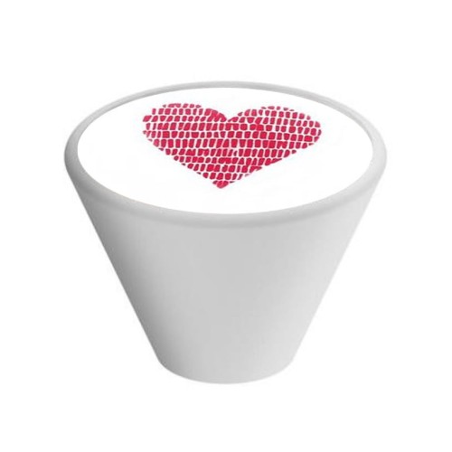 Gałka meblowa Dziecięca Drewniana, Stożkowa, Biała GD09, Serce czerwone V37